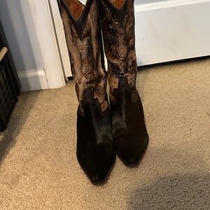Donald J. Pliner  fur black and Brown Heeled Boots 10.5